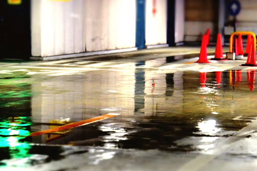 Water Reflection on the ground of parking lot